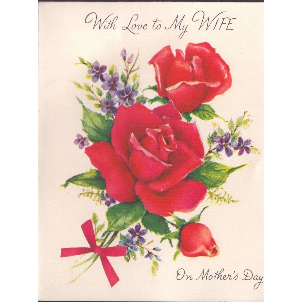 Vintage 1969 Norcross Mother's Day Card for Wife Red Roses Floral Used